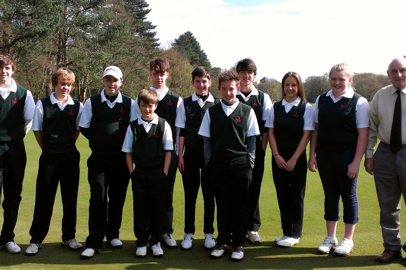 Members of the Woodhall Spa Golf Club Junior Section with chairman Barry Chapman teeing off a new season. New 'uniforms' had been donated to the section by two club members. It meant for the first time in the club's history, players would be competing in green sweaters.