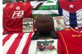 Some of the football memorabilia on offer at the fundraising auction