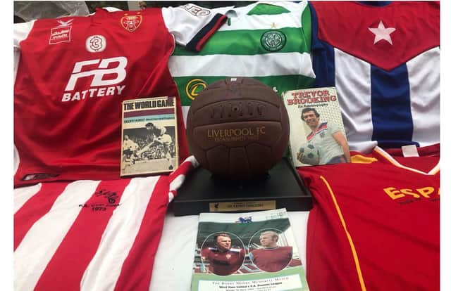 Some of the football memorabilia on offer at the fundraising auction