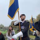Standard bearer Chris Lake who laid the wreath  Wainfleet Royal British Legion.