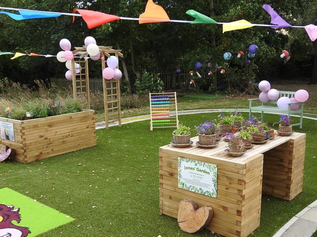 Raised planters, wicker 'teacup' planters and an abacus are among the carefully designed touches.