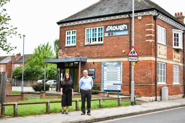 Ray Hall and Abbie Hill from SureStaff outside their offices in Gainsborough