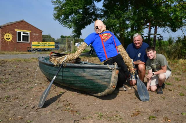 Scott Mcgrath and Cameron King, 13, with their Scarecrow. Photos: D.R.Dawson Photography