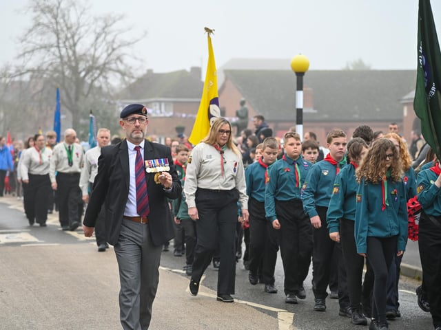 The Remembrance Day parade through Kirton.