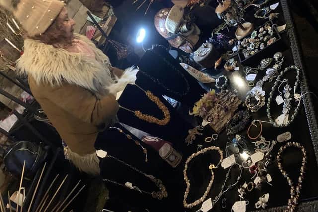 Dilys of Pendeilo Jewellery, browsed by Fred Bear and Robert Pennyfarthing. Photo: Georgina Hammond