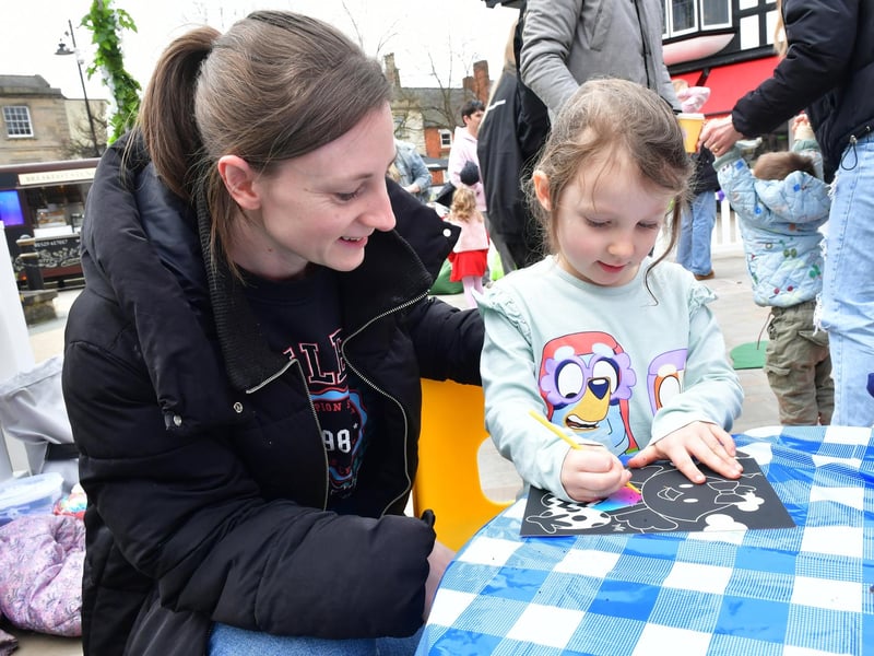 Colouring and craft activities for Laura Crane and Edith Crane 4 of Sleaford in the Easter Garden Photo: David Dawson.