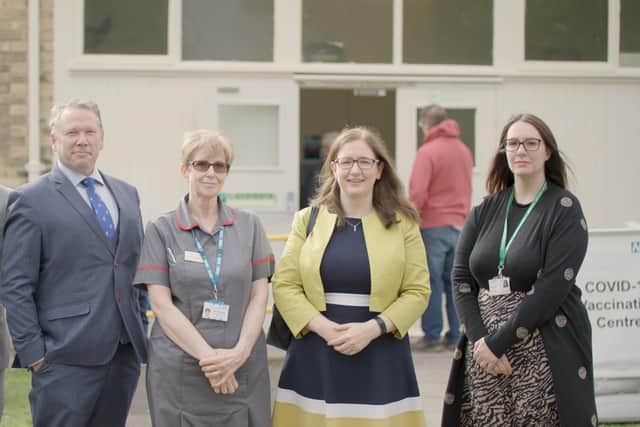 Dr Caroline Johnson, Public Health and Mental Health Minister, second right, visited the Lincoln mass vaccination centre