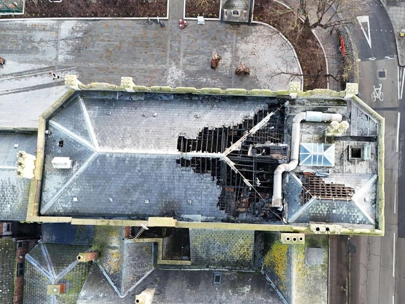 A closer view of the damage to the roof of the Sessions House in Sleaford. Photo: Scott Burton