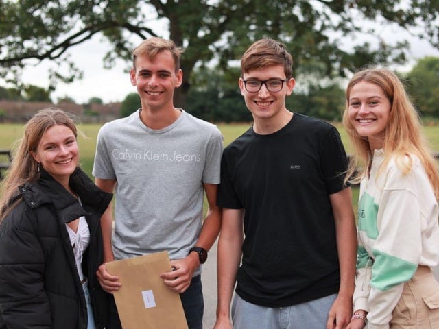 Students at Queen Elizabeth Grammar School in Alford celebrating their A-Level results.