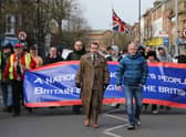 Campaigners marching through Skegness led by Alek Yerbury (left) and Scott Pittsy of Patriotic Alliance.