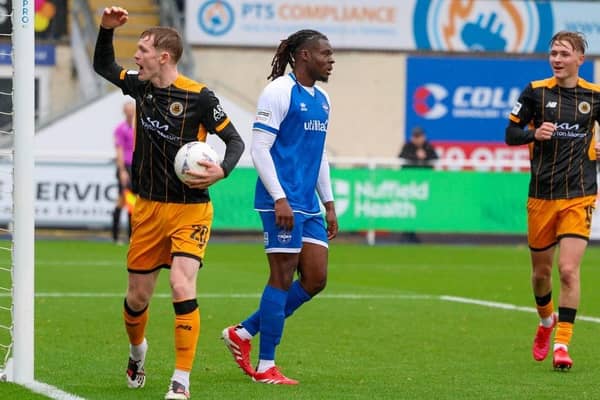 Jake Rooney nets Boston United's second equaliser on Saturday. Photo by Chris Bray.
