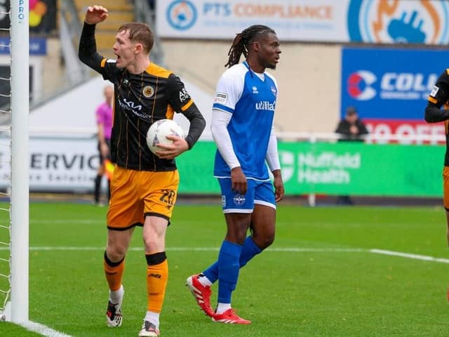 Jake Rooney nets Boston United's second equaliser on Saturday. Photo by Chris Bray.
