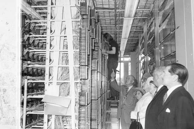 A scene from the official opening of Boston's telephone exchange in 1973.