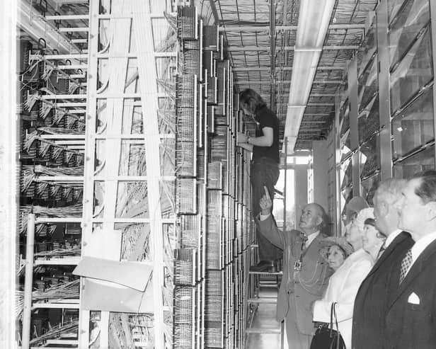 A scene from the official opening of Boston's telephone exchange in 1973.
