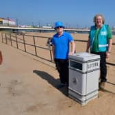 Skegness Central Beach looking relatively clean - with Phil Gaskell (right). of Coastal Access for All, and John Byford.