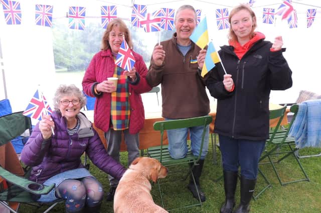 Kicking off their rainy jubilee picnic at Rauceby Hall, Emma Hoare, Bridget Balderston, Jonny Hoare and Maria Avvakumova.