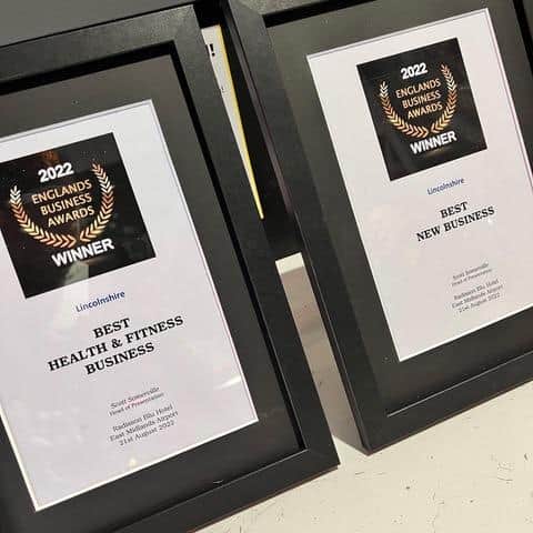 A close-up of the awards.