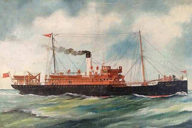 The second of Jansen's paintings that is up for auction in Louth. This is of SS Dewsbury, which saw service in both world wars.