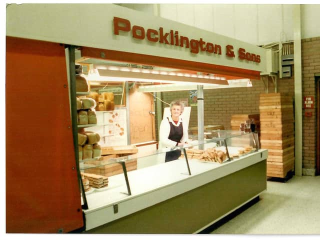 Pam Pocklington on the business's market stall in the 1980s.