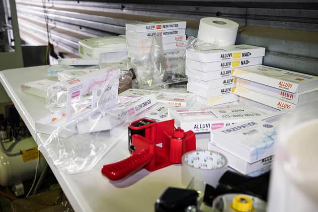 A table with the unregulated weight loss drugs in their final form and packaging.