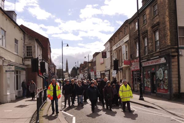 The Walk of Witness heads up Southgate in Sleaford on Good Friday morning.