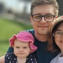 Cancer-hit mum Kerry Johnson, 28, with husband Jamie and two-year-old daughter, Evelyn.
