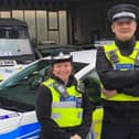 PCSO Michelle Collins with PCSO Dave Bunker on their final patrol together.