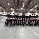 The King joins veterans in front of the Lancaster at the BBMF at RAF Coningsby.