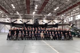 The King joins veterans in front of the Lancaster at the BBMF at RAF Coningsby.
