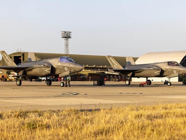 F-35B Lightnings in position at RAF Coningsby as part of Exercise Storm Warrior. Photo: AS1 Joshua Whiting/MOD