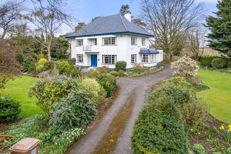 The home is built in the streamline moderne style.