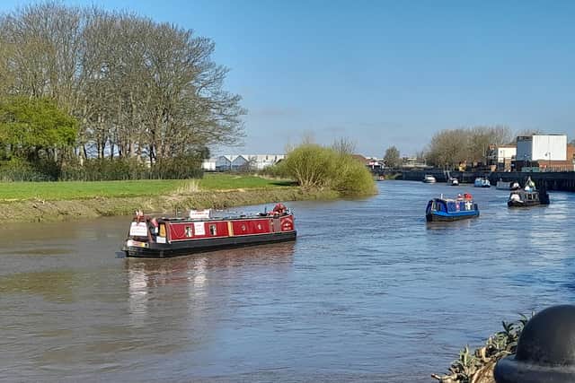 A convoy of boats in Gainsborough at the start of a nationwide 'Fund Britain's Waterways' campaign