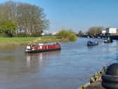 A convoy of boats in Gainsborough at the start of a nationwide 'Fund Britain's Waterways' campaign