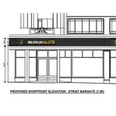 The proposed changes to the frontage of 14-16 Strait Bargate, Boston, showing the Merkur Slots signage.