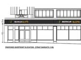 The proposed changes to the frontage of 14-16 Strait Bargate, Boston, showing the Merkur Slots signage.