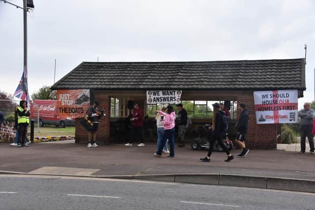 Protestors on Skegness seafront.