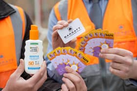 The UV gauge cards being distributed to Barratt Homes' site teams ahead of the summer