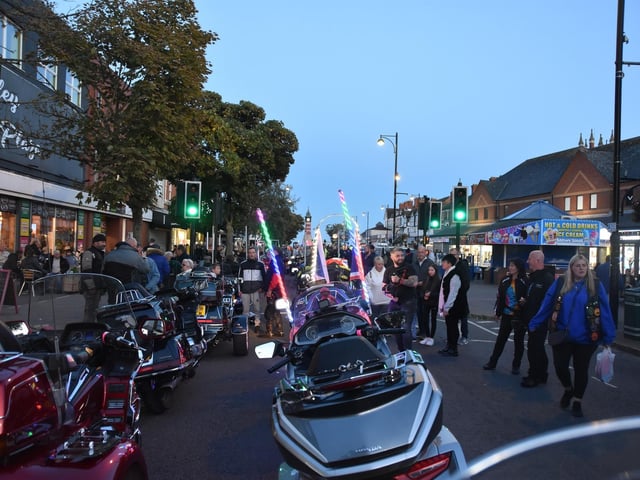 Goldwings lighting up ahead of the parade along the seafront. Photo: Barry Robinson