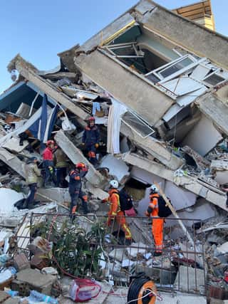 The Lincolnshire Fire & Rescue team conducting a rescue mission in Turkey.