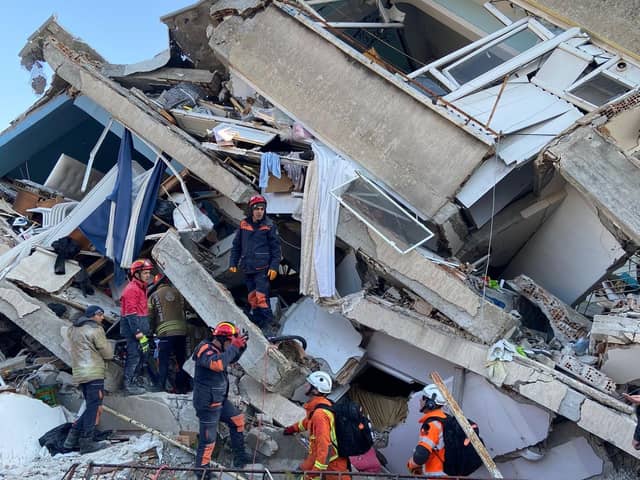 The Lincolnshire Fire & Rescue team conducting a rescue mission in Turkey.