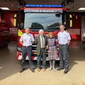 CFO Mark Baxter, John and Josephine Clark and  Kyle Campbell at Skegness Fire Station