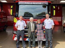 CFO Mark Baxter, John and Josephine Clark and  Kyle Campbell at Skegness Fire Station