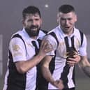 Match-winner Josh Jordan (right) celebrates at the final whistle. Photo: Anna Bäckström/BTFC.