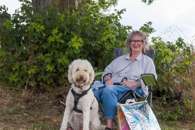 Spectator Janet Elliott and her dog Ted.