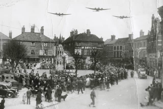 A wartime event in Market Place, Horncastle, possibly an RAF display during War Weapons Week in April, 1941. (PHOTO BY: Horncastle History and Heritage Society).