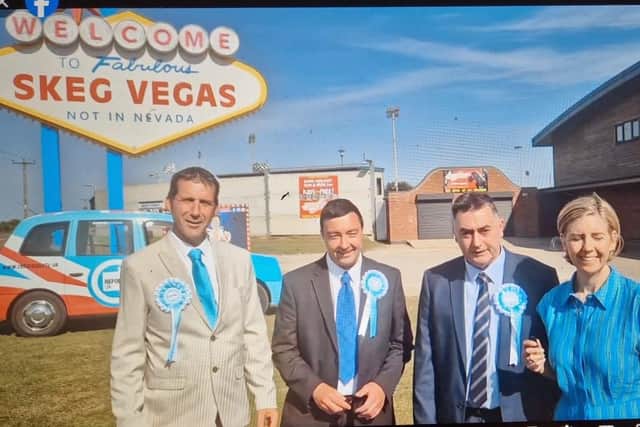 Andrea Jenkins out in Skegness on polling day with candidates standing in the Lincolnshire County Council elections.