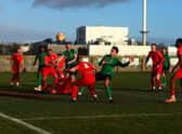 Goalmouth action from Sleaford's draw with Quorn on Saturday. Photo: Steve W Davies Photography.