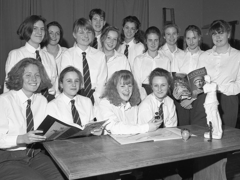 Boston High School students showing off some of their souvenirs from Greece. The eight-day trip had been organised as part of the school's A-level classical civilisation course. Forty-four girls and one boy went on the visit, which explored classical sites including Olympia, Delphi and the Acropolis in Athens.