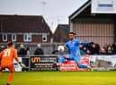 Dion Sembie-Ferris scores for Peterborough Sports against Boston United. Photo: James Richardson.