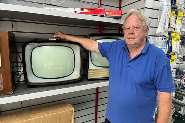 Andy with a flip-top Murphy TV from the 1960s.